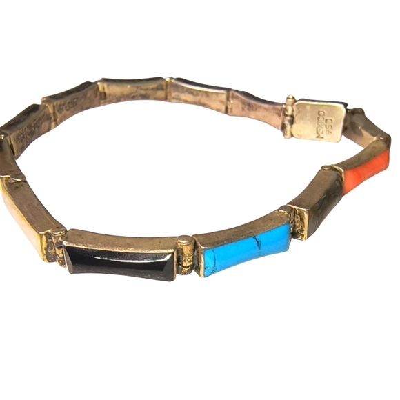 Vintage Mexico Multi Stone & 950 Silver Link Bracelet